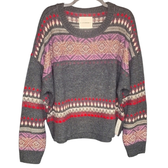 Lucky Brand Women’s Fair Isle Crewneck Sweater – Black Combo, XX-Large - Picture 1 of 8